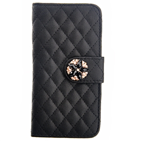 BuySKU73696 Sakura Style Rhinestone Rhombus Pattern PU Protective Case with Card Holder & Stand for iPhone 5 (Black)