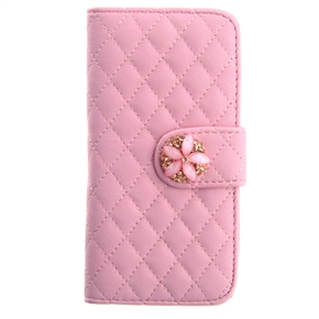 BuySKU73690 Sakura Style Rhinestone Rhombus Pattern PU Protective Case with Card Holder & Stand for iPhone 5 (Pink)