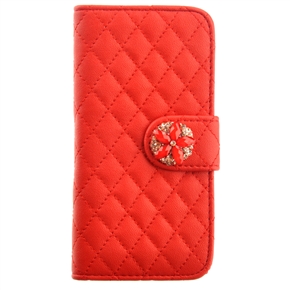 BuySKU73694 Sakura Style Rhinestone Rhombus Pattern PU Protective Case with Card Holder & Stand for iPhone 5 (Red)