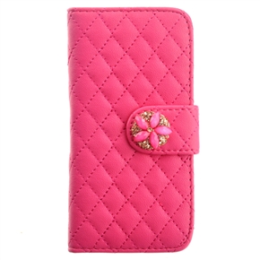 BuySKU73693 Sakura Style Rhinestone Rhombus Pattern PU Protective Case with Card Holder & Stand for iPhone 5 (Rosy)