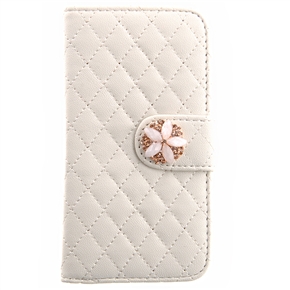 BuySKU73695 Sakura Style Rhinestone Rhombus Pattern PU Protective Case with Card Holder & Stand for iPhone 5 (White)