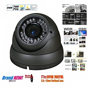 BuySKU74498 1/3" Sony EFFIO-E DSP 700TVL Day /Night 2.8-12mm Vari-Focal Lens Waterproof IR CCTV Dome Camera for Indoor /Outdoor Use