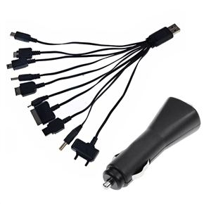 10-in-1 USB Charging Cable & USB Car Charger Adapter Kit for iPhone /iPod /Samsung /Nokia /HTC /LG /PSP (Black)
