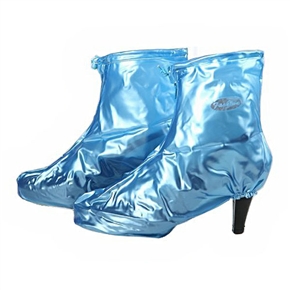 BuySKU74143 ZY-302 Reusable Foldable Zippered Non-slip PVC Women's High-heeled Middle Rainproof Shoe Covers - Size XL (Blue)