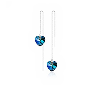 BuySKU74403 Fashion Heart-shaped Tassel Style Crystal Earrings Ear Pendants for Women - One Pair (Blue)