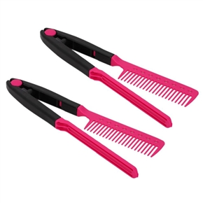 BuySKU74117 Novelty Clip-on Style V-shaped Hair Styling Comb DIY Salon Hairdressing Comb Hair Straightener - 2 pcs/set (Black+Rosy)