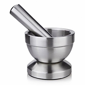 BuySKU74321 Stainless Steel Kitchen Garlic Pugging Pot Pedestal Bowl Mortar and Pestle Set (Silver)