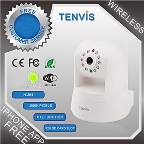 BuySKU74450 TENVIS iprobot3 H.264 1.3MP IR-Cut Pan/Tilt PTZ WiFi Network IP Camera with IR Night Vision /RJ45 Port /TF Slot (White)