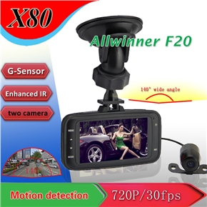 BuySKU74373 X80 2.7-inch LCD 140-degree Wide Angle Dual-lens HD 720P H.264 Car DVR with G-sensor /Night Vision /AV-in /AV-out