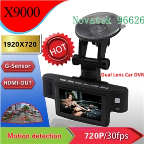 BuySKU74412 X9000 2.7-inch LCD 140-degree Wide Angle Dual-lens HD 720P Car DVR with G-sensor /Night Vision /HDMI /AV-out (Black)