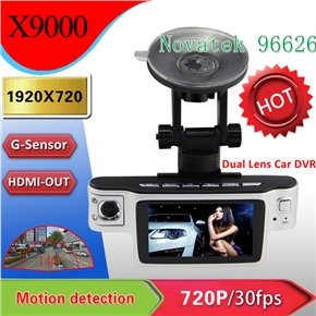 BuySKU74411 X9000 2.7-inch LCD 140-degree Wide Angle Dual-lens HD 720P Car DVR with G-sensor /Night Vision /HDMI /AV-out (Silver)