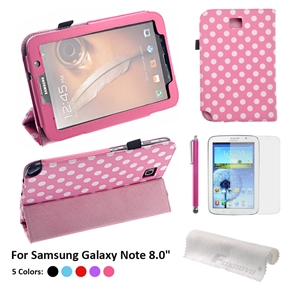 BuySKU73193 4-in-1 Dots PU Case & Screen Guard & Stylus Pen & Cloth Set for Samsung Galaxy Note 8.0" N5100/N5110/N5120 (Pink)
