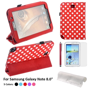 BuySKU73190 4-in-1 Dots Pattern PU Case & Screen Guard & Stylus Pen & Cloth Set for Samsung Galaxy Note 8.0" N5100/N5110/N5120 (Red)