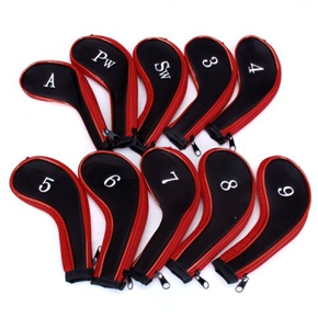 BuySKU74694 Durable Neoprene Zippered Golf Clubs Protective Head Cover with Number - 10 pcs/set (Black+Red)