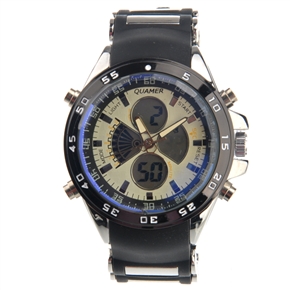 BuySKU74798 QUAMER SD-1103 Dual-time Men's Digital Quartz Sports Wrist Watch with Silicone Band /Alarm /Calendar (White)