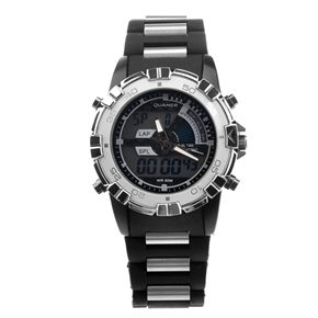 BuySKU74793 QUAMER SD-1105 Stainless Steel Dual-time Men's Digital Quartz Sports Wrist Watch with Alarm /Calendar /Chrono (White)