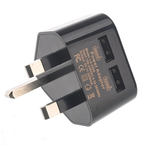 Portable 5V/2A Dual USB Output UK-plug AC Power Adapter Charger (Black)