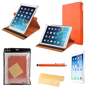 4-in-1 360-degree Rotating Stand Litchi Texture PU Folio Flip Case Cover Set for iPad Air 2 /iPad 6 (Orange)