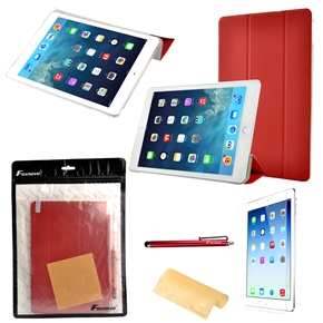 4-in-1 Ultra-thin Folding PU Protective Folio Flip Case Cover Stand with Semi-transparent Back Cover Set for iPad Air 2 /iPad 6 (Red)