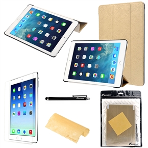 4-in-1 Ultra-thin Small Diamond Pattern Folding PU Protective Folio Flip Case Cover Stand Set for iPad Air 2 /iPad 6 (Golden)