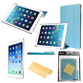 4-in-1 Ultra-thin Small Diamond Pattern Folding PU Protective Folio Flip Case Cover Stand Set for iPad Air 2 /iPad 6 (Sky-blue)