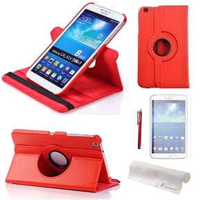 4-in-1 360-degree Rotating Stand Smart PU Flip Case Cover Set for Samsung Galaxy Tab 3 8.0 T310/T311/T315 (Red)