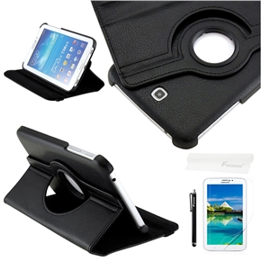 4-in-1 Flip PU Case & Screen Guard & Stylus Pen & Cloth Set for Samsung Galaxy Tab 3 7.0 P3200/P3210/T210/T211 (Black)