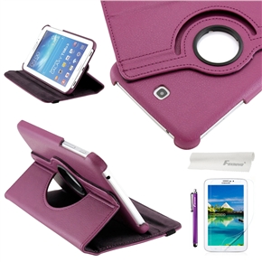 4-in-1 Flip PU Case & Screen Guard & Stylus Pen & Cloth Set for Samsung Galaxy Tab 3 7.0 P3200/P3210/T210/T211 (Purple)