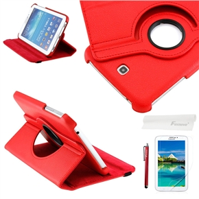 4-in-1 Flip PU Case & Screen Guard & Stylus Pen & Cloth Set for Samsung Galaxy Tab 3 7.0 P3200/P3210/T210/T211 (Red)