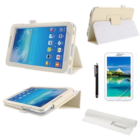 4-in-1 Litchi PU Case & Stylus Pen & Screen Guard & Cloth Set for Samsung Galaxy Tab 3 7.0 P3200/P3210/T210/T211 (White)