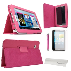 4-in-1 PU Flip Case & Screen Guard & Stylus Pen & Cloth for Samsung Galaxy Tab 2 7.0 P3100 /P3110 /P3113 (Rosy)