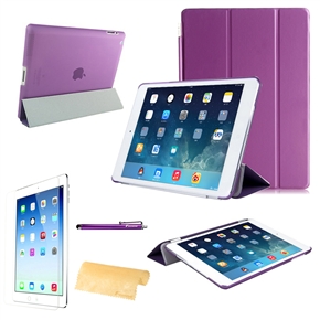 4-in-1 Ultra-thin Smart PU Cover Case & Screen Guard & Stylus Pen & Cloth Set for iPad Air /iPad 5 (Purple)