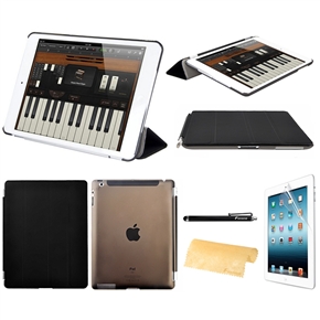 5-in-1 Smart PU Case & Hard Back Cover & Stylus Pen & Screen Guard & Cloth Set for iPad 4 /iPad 3 /iPad 2 (Black)