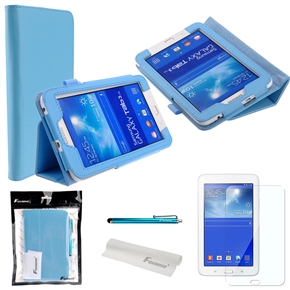 4-in-1 Litchi Texture PU Flip Case Cover Stand Set for Samsung Galaxy Tab 3 Lite 7.0 T110 /T111 (Sky-blue)