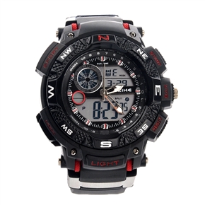 Alike AK1389 Waterproof Men's Dual Time Sports Digital Quartz Wrist Watch with Date /Alarm /Stopwatch (Red)