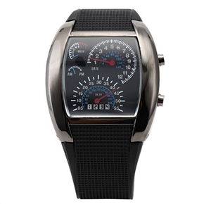G1168 Waterproof Blue Binary LED Light Dot Matrix Car Meter Dial Unisex Aviation Wrist Watch with Date /Week (Black)