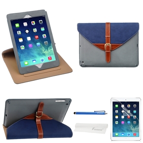 4-in-1 Detachable Briefcase Style 360-degree Rotating Stand Auto Sleep/Wake-up Smart PU Cover Case Set for iPad Air 2 /iPad 6 (Dark Blue+Grey)