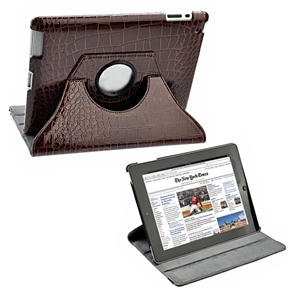 360 Degree Rotating Crocodile Pattern PU Leather Case Cover with Stand for The new iPad (Brown) 
