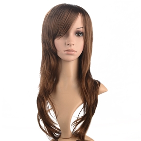 NUOLUX 8804C 22-inch Fashion Women’s Girls Long Curly Wavy High Temperature Fiber Synthetic Wig Hair Pieces Hair Extension with Bangs /Built-in Adjustable Hair Cap (Brown)