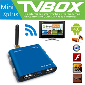 Mini Xplus Allwinner A10 1.2GHz 1GB/4GB Android 4.0 Smart TV Box with WiFi /AV-out /HDMI /Remote Controller (Blue)