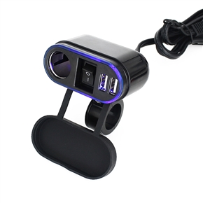 Waterproof 12-24V Motorcycle Motorbike Dual USB Power Supply Port Cigarette Lighter Socket Charger for Cellphone / GPS / Indicator (Black)