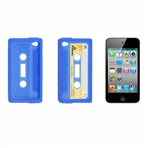 Cassette Tape Style Silicone Skin Cover Shield Case for Apple iPod Touch 4G (Blue)