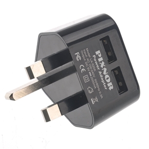 PIXNOR 5V/2A UK-plug Dual USB Output AC Power Adapter Wall Charger (Black)