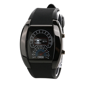 Cool Car Dashboard Design Dial Waterproof Unisex Blue Light LED Sports Wrist Watch with Date /Week (Black)