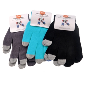 Universal 3-finger Capacitive Touch Screen Knitted Gloves Warm Gloves for iPad /iPhone - 3 pairs/set (Black+Blue+Grey)