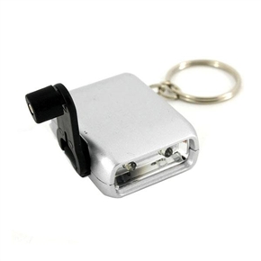 Hand winding Mini Keychain 2 LED Flashlight (Silver)