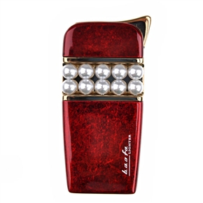 BuySKU68907 Baofa Metal Cigarette Lighter Butane Lighter with Pearls (Red)