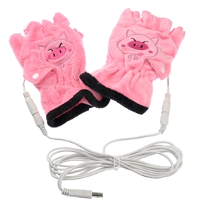 BuySKU69137 Lovely Pig Pattern Washable USB Heating Half-finger Gloves Hand Warmer (Pink)