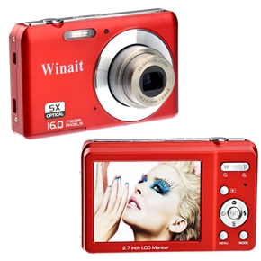 BuySKU69212 V200 2.7-inch TFT-LCD 1/2.5" CMOS 16.0MP Digital Camera Camcorder with 5X Optical Zoom (Red)