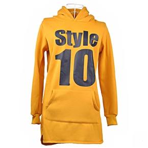 BuySKU68768 Women Autumn Winter Long Sleeve Casual Loose Hooded Coat Thicken Fleece Long Hoodie - Free Size (Yellow)